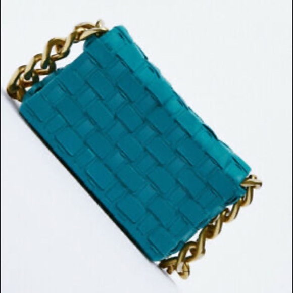 ZARA BNWT Turquoise Leather Chain Strap Shoulder bag BNWT